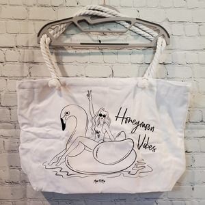 NEW Miss to Mrs Honeymoon Vibes White Beach Tote Bridal Wedding‎ Shoulder Bag